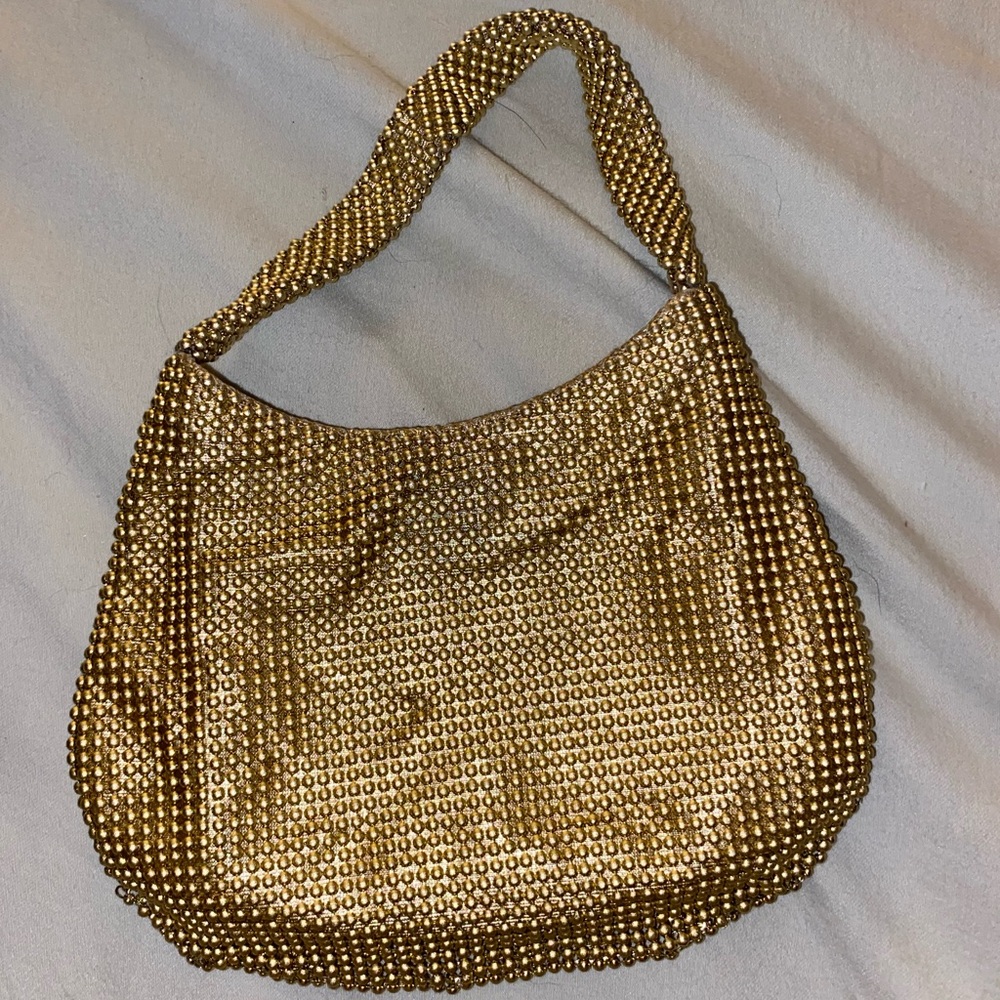 Whiting & Davis Gold Beaded Evening Shoulder Bag